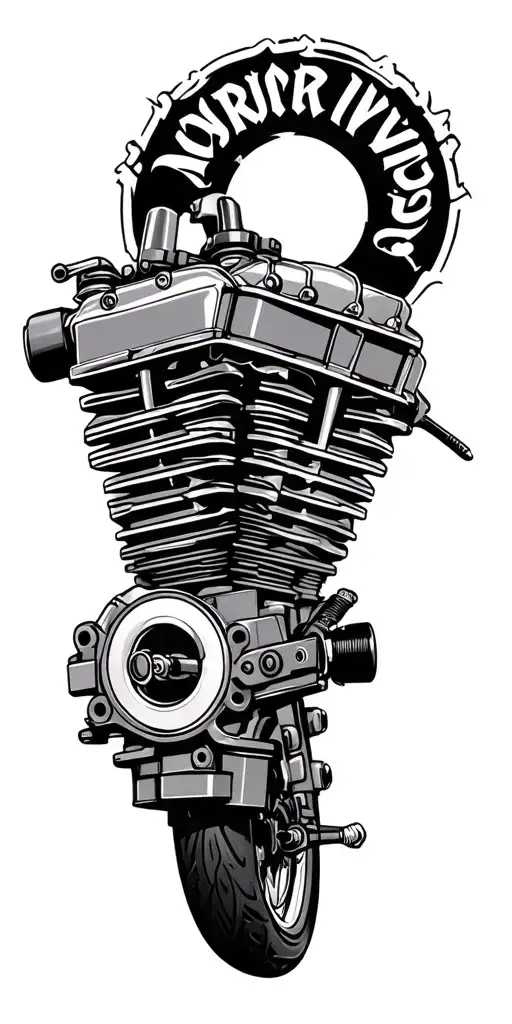 Motorcycle Engine With Morior Invictus In Dark Font