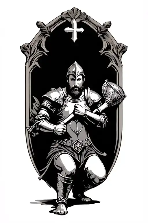 Irish Knight Kneeling Embracing His Victory