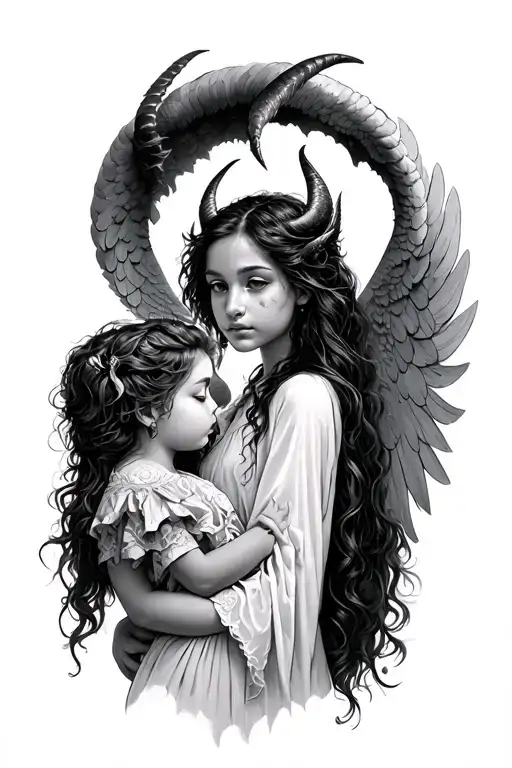 Girl And A Demon With An Angel