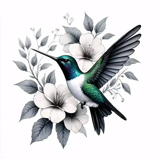 Hummingbird Flowers Tattoo idea