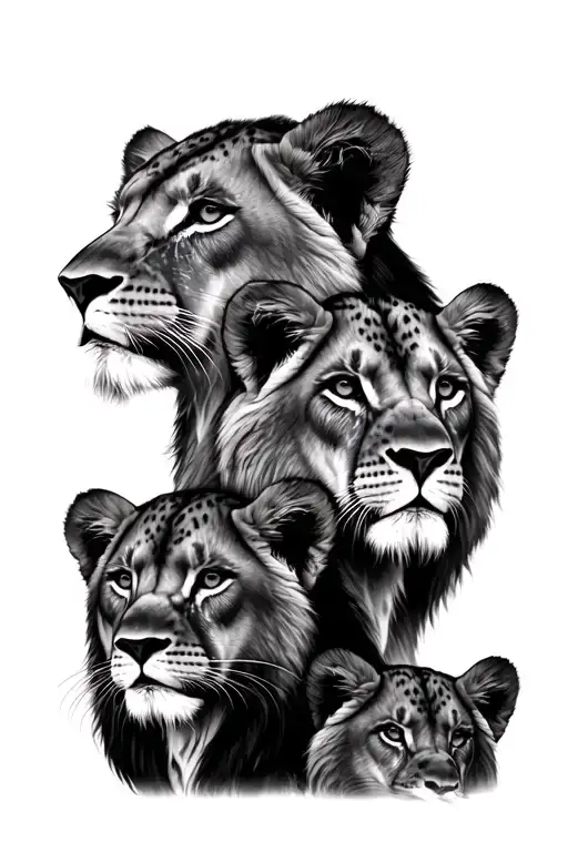 Lions Head 7 Lion Cubs Face Only