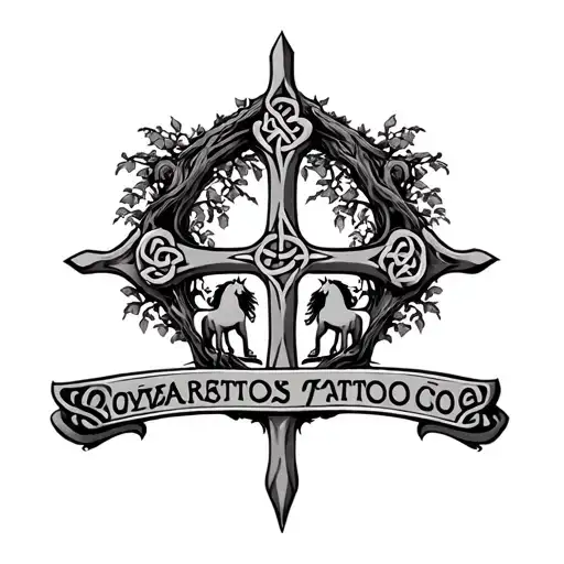 Horses Tree Celtic Cross Family Crest
