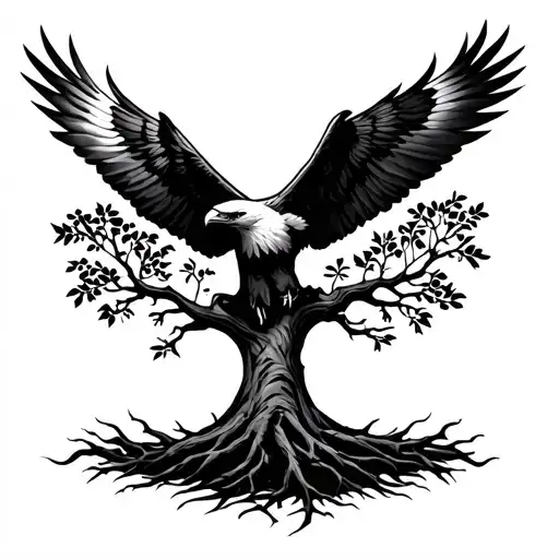 Tree Of Life Along With An Eagle Flying Away