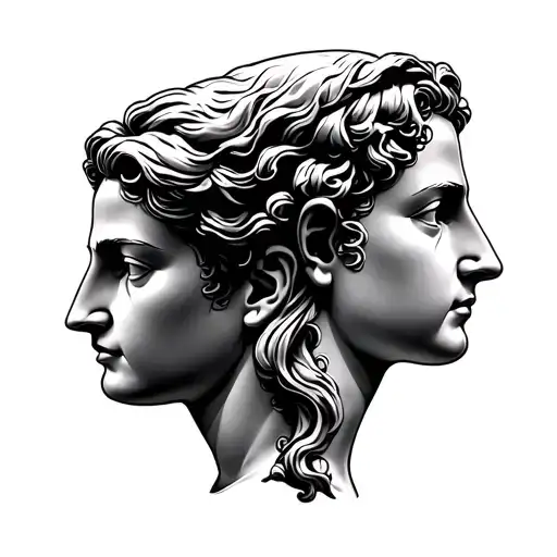 Gemini Two Face Male Female Greek Statue Facing Opposite Directions
