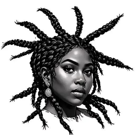 Tattoo Of A Black Womans Face With Cornrows Hairstyle