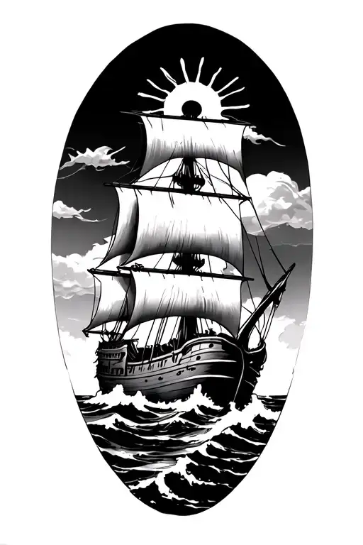 One Piece Pirate Ship Sailing On Arm With Sun On Top