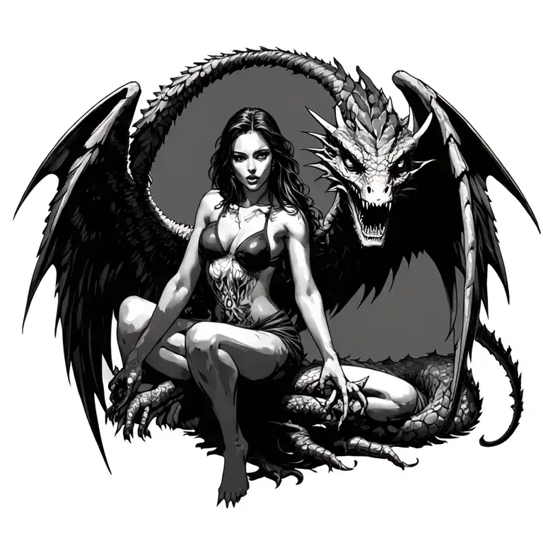 Archangel Women Posing With Dragon Zombie