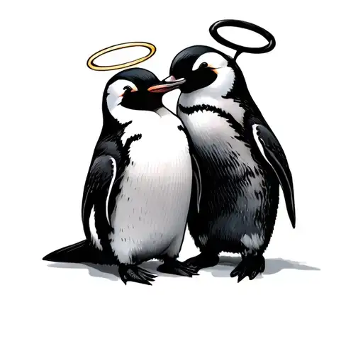 Couple Penguin With The Other One With A Halo Symbolizing The Client's Love