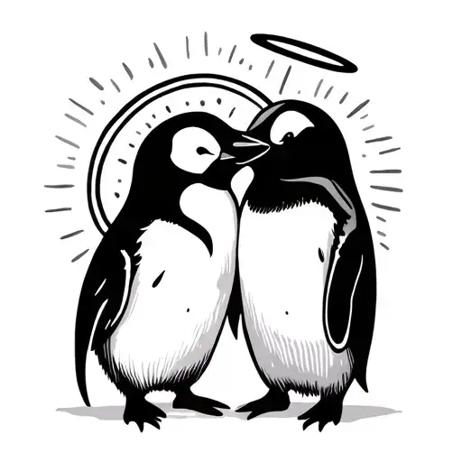 Minimalist Couple Penguin With The Other One With A Halo Symbolizing The Client's Love