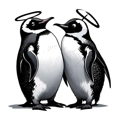 Minimalist Couple Penguin With The Other One With A Halo