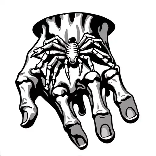 Skeleton Hand Tattoo With Spider In The Middle Of The Palm
