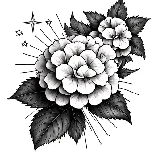 Sunrays 3 Small Stars And A Small Hydrangea