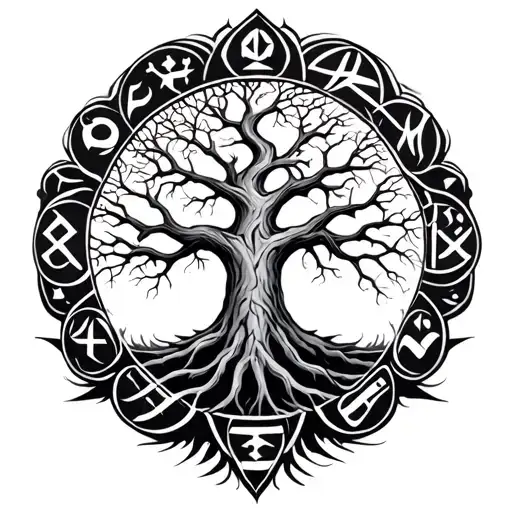 Nordic Runes Forming Yggdrasil Tree