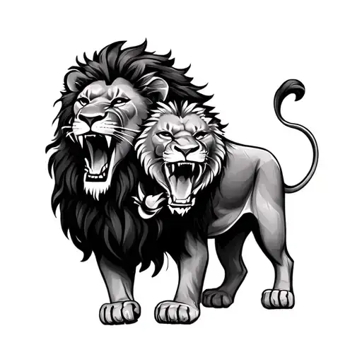 Father And Son Lion Roaring