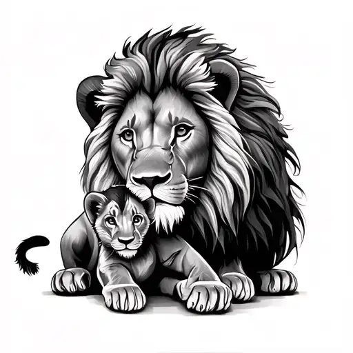 Father And Son Lion And Cub Playing