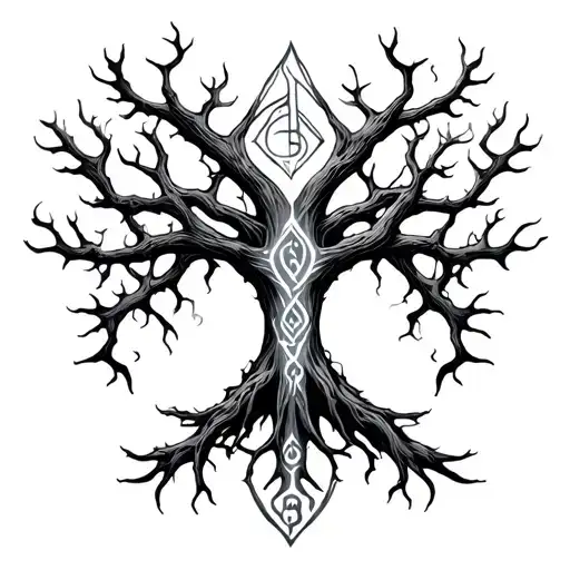 Yggdrasil And Febrile With Runes Tattoo idea