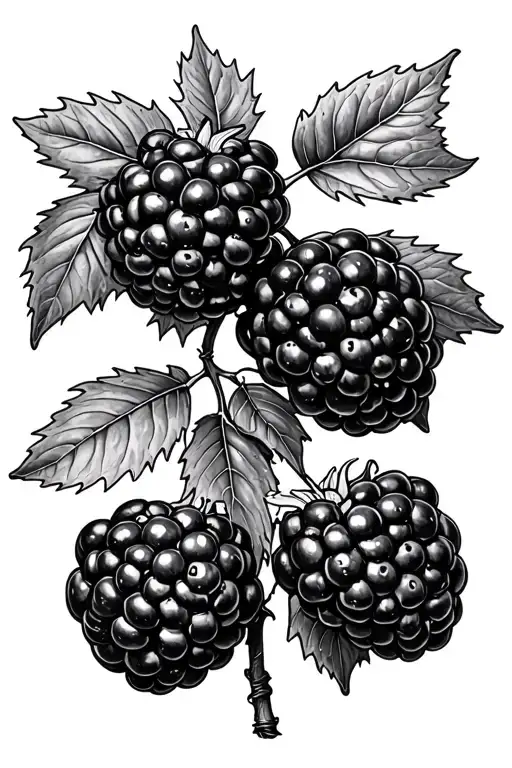 Blackberries On Vines With Leaves