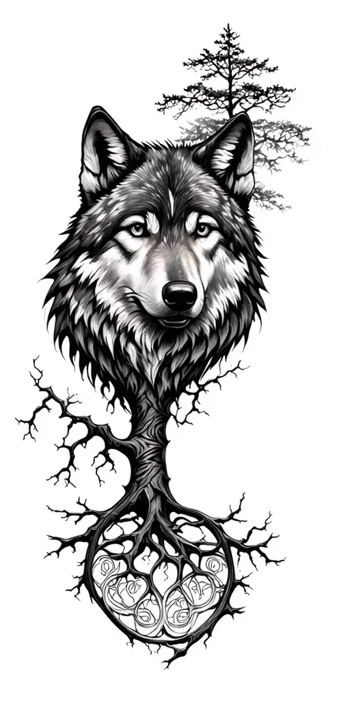 Wolf Head With Tree Of Life