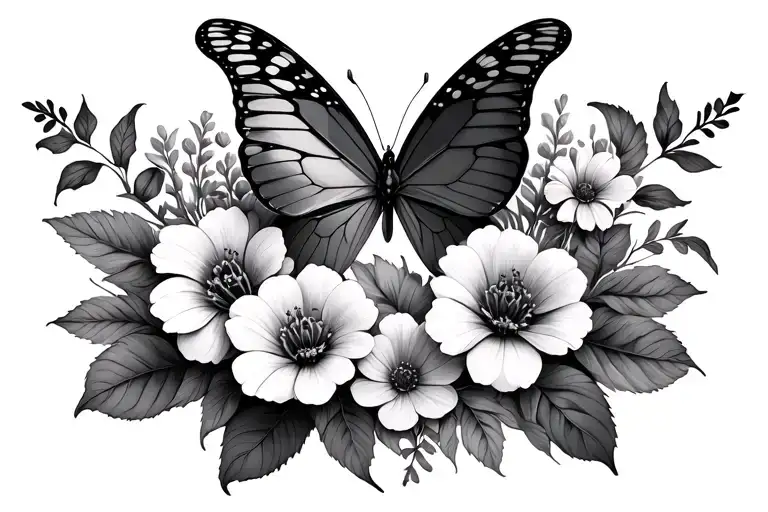 Flowers And Butterflya