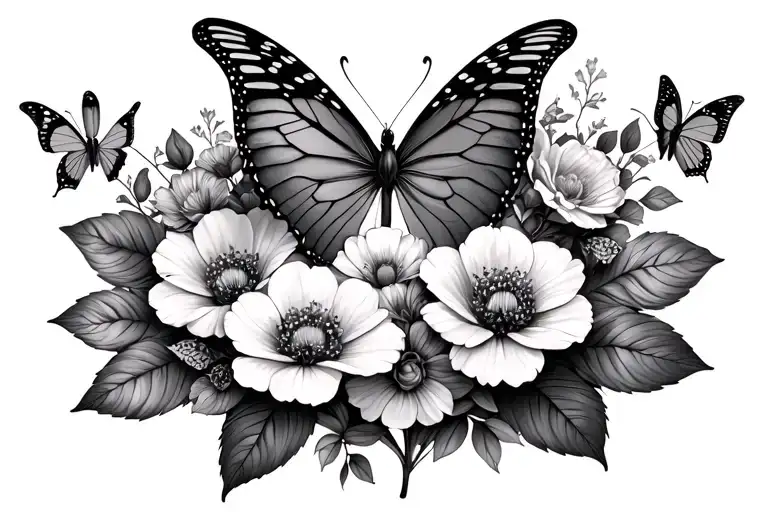 Flowers And Butterflya