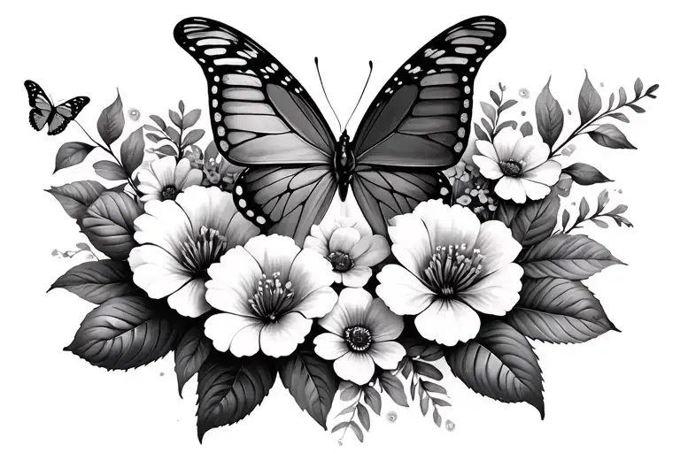 Flowers And Butterflya