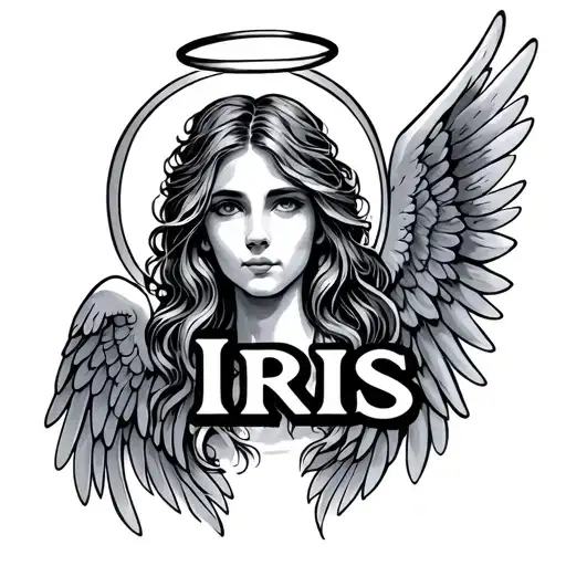 The Name Iris With A Halo And Angel Wings Small