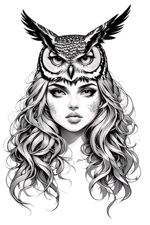 Female With Owl On Head Doing Shh Tattoo idea