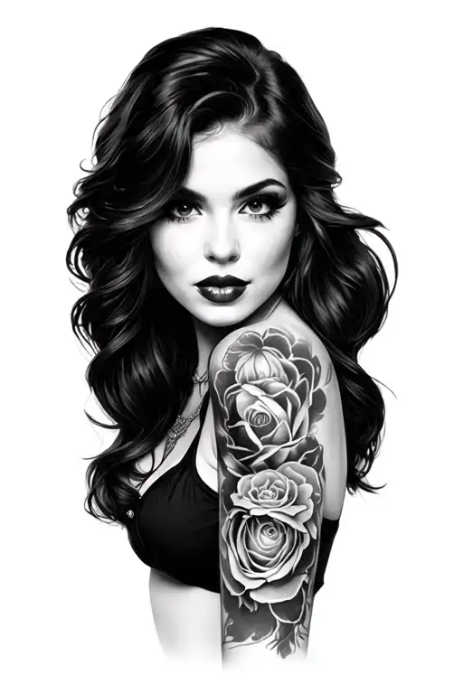 Realistic Pin Up Girl Holding
