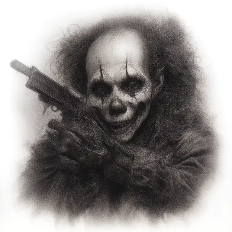 Scary Clown With Gun To Grim Reaper's Head