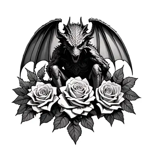 Gothic Gargoyle Standing On A Bed Of Roses