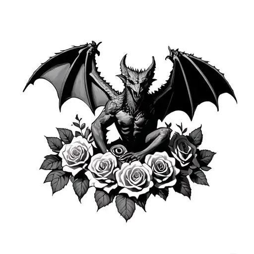 Gargoyle Standing On A Bed Of Roses