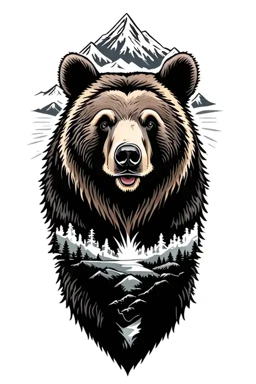 Bear With Appalachian Mountains Behind It Tattoo idea