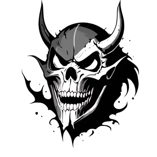 Broken Oni Mask With The Grim Reaper Wearing It