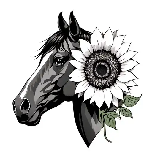 Half Horse Face And Sunflower Tattoo idea