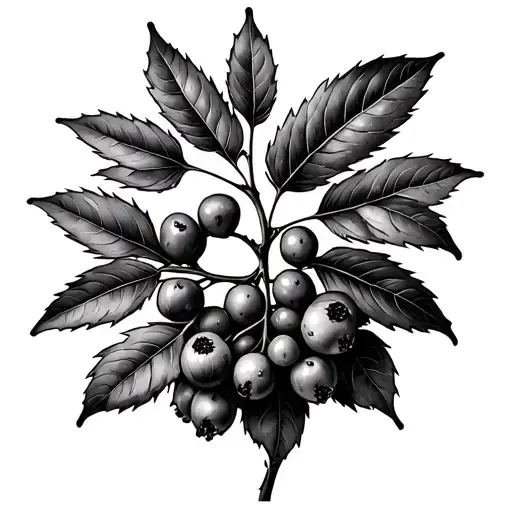 Rowan Tree Woth Berries And Leaves