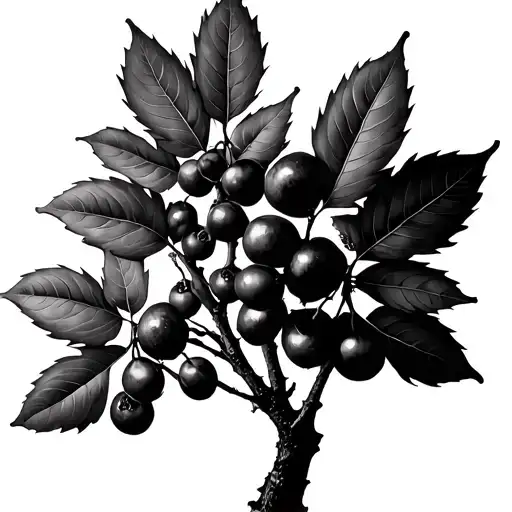 Rowan Tree With Berries And Leaves Full Tree