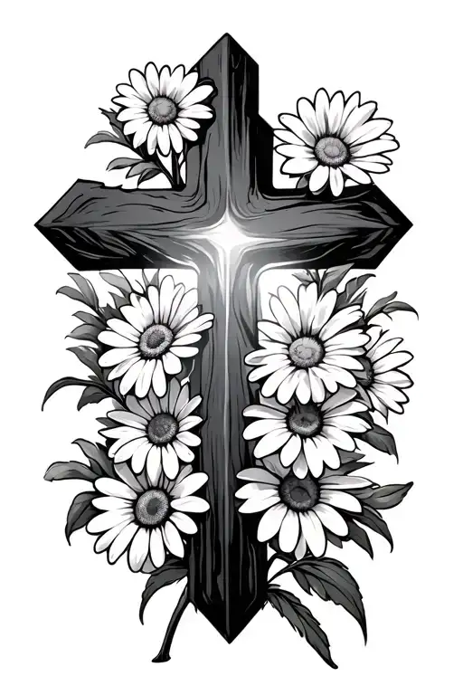 Cross Sorrounded By Daisies Manly