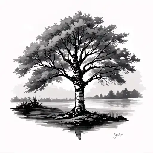 Birch Tree Fine Line Drawing