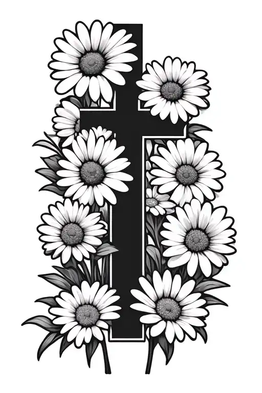 Cross Outline Cutout Of Daisies Sorrounded By Daisies Manly