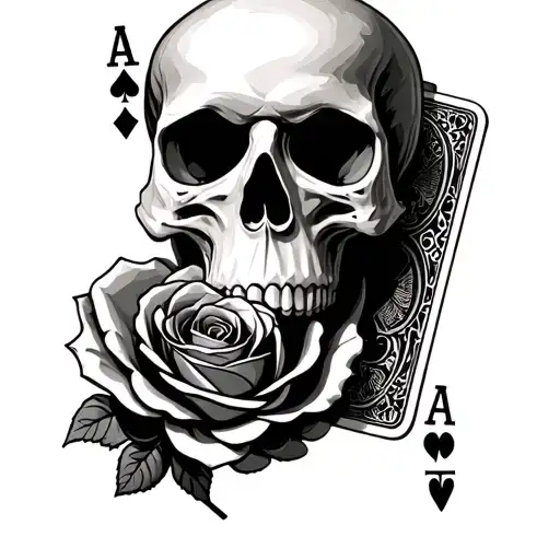 Skull With Rose In Mouth With Playing Cards Forming