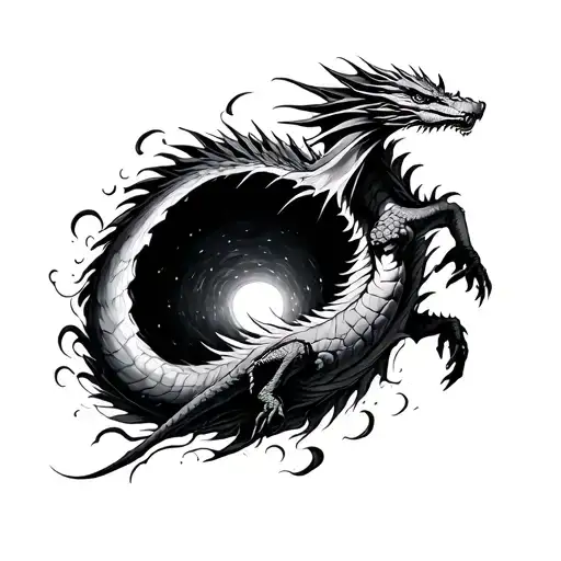 Dragon Flying Out Of Black Hole