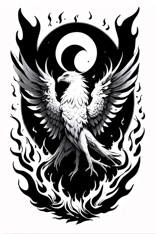 Phoenix Rising From Flames With Moon Phases