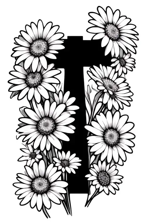 Cross Outline Cutout Of Daisies Sorrounded By Daisies Manly