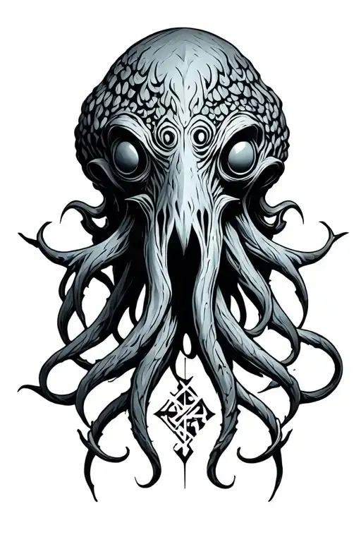 Cthulhu Head Nordic Runes Tattoo idea