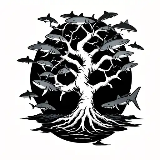 Simplistic Poison Tree With Sharks Surrounding It