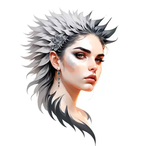 A Shapeshifting Godess Her Face Half Hers And Half Hawk