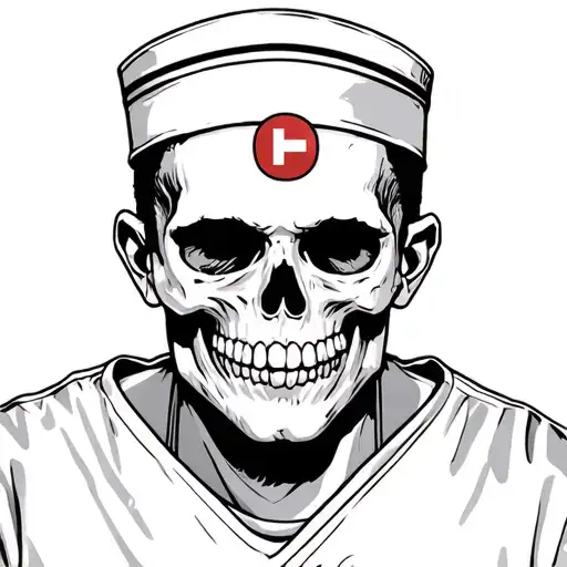 Male Nurse With A Skull For A Head Wearing Scrubs