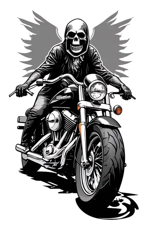 Grim Reaper On A Harley Davidson Motorcycle With Harley Davidson Logo Tattoo idea