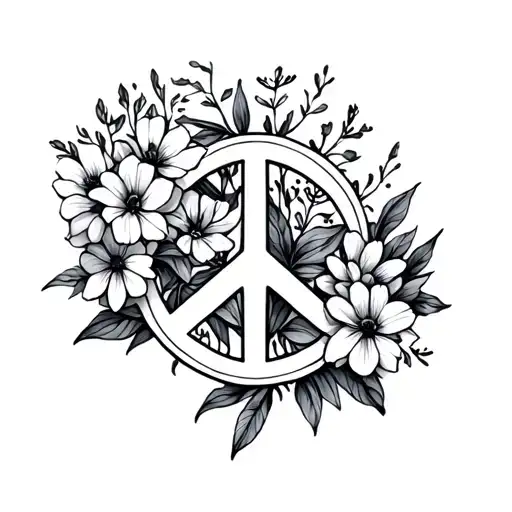 Minimalist Peace Sign And Wild Flowers Intertwined