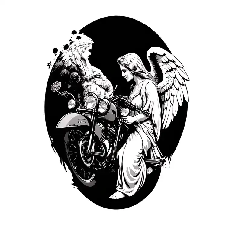 Harley Davidson And A Guardian Angel Watching